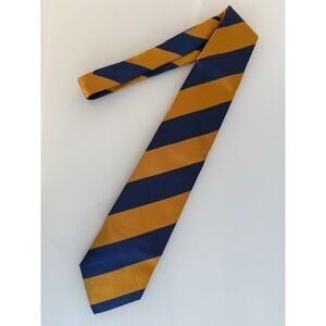 Paul Stuart Mens Italian Hand Stitched Tie Gold & Blue striped 100% Silk